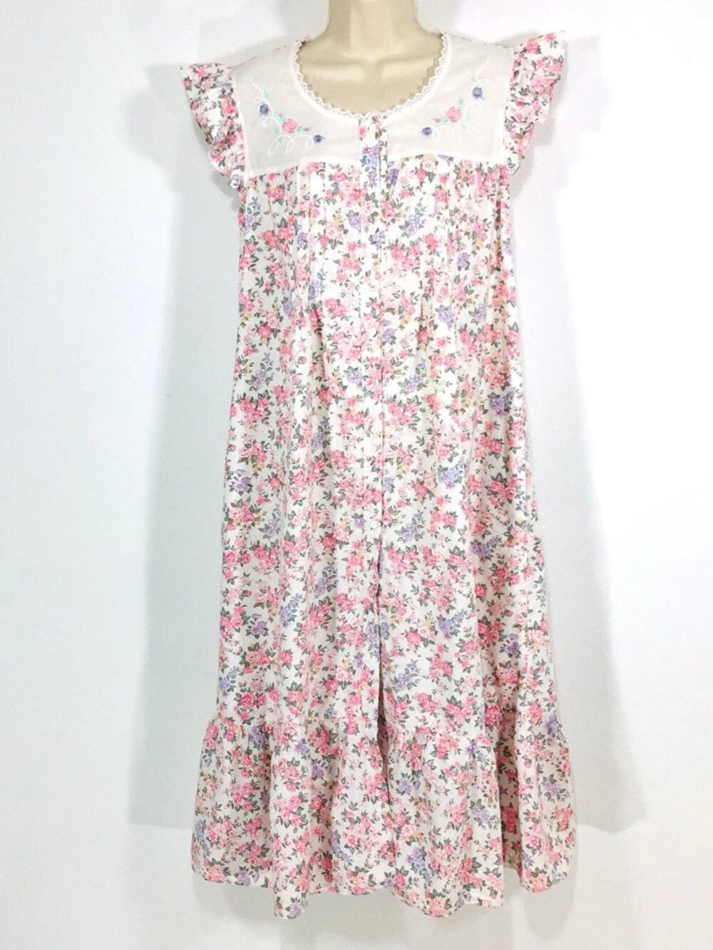 Vtg Heather Lane Cotton Nightgown Sz M Button Front Cottagecore Fairy Whimsy
